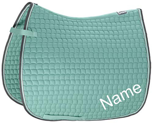 Eskadron Ice Cotton Pony Dressur-Schabracke mit individuellem Namen Bestickt, Schriftart:Jacobal (Schreibschrift verschnörkelt), Garnfarbe Maderia:Orchid 1831