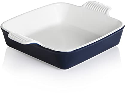 Sweejar Ceramic Baking Dish, 8 x 8 Cake Baking Pan for Brownie, Porcelain Square Bakeware with Double Handle for Casserole, Lasagna, Family Dinner (Navy)
