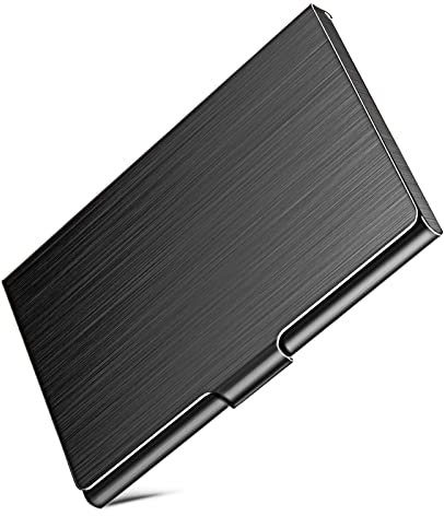 DMFLY Visitenkartenetui, Slim Visitenkartenetui für Männer & Frauen, Pocket Metall Kartenetui, Professionelle Edelstahl Visitenkartenhalter, Schnallenstil geschlossen, Schwarz