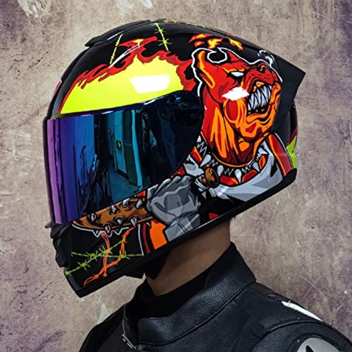 Modular-Helm Klapphelm Herren & Damen Flip-Up Jet Helm Motorrad-Integralhelm Mit Visier Erwachsener Rollerhelm Atmungsaktiver Mopedhelm ECE-Zertifizierung Sturzhelm,Orange 2,XL