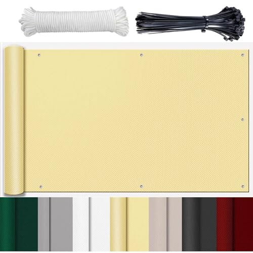 GLIN Balkon Sicht Windschutz balkonverkleidung Balkonabdeckun Windschutz Balkonbespannung Wetterfest UV-Schutz Blickdichter Balkonsichtschut für Privatsphäre Terrasse Beige 105x200cm