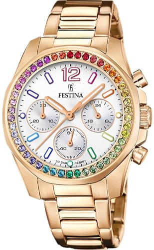 Festina Damen Uhr Analog Edelstahl 316L Roségold - Quarz Chronograph - Mineralglas hochresistent - 10 ATM wasserdicht - Special Prices F20639/2