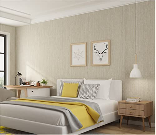 Beige Clair Papier peint intissé 3D Fines Rayures Papier peint Moderne Minimaliste Faux Tissu Papier peint pour la maison Chambre Salon Toile de fond TV Papier peint Décoration murale 0,53 m x 9.5 m