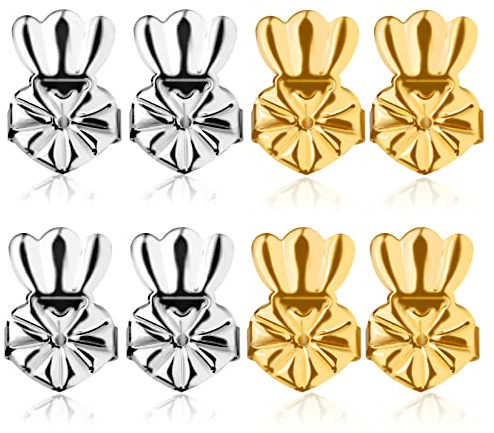 Abeillo 4 Pares elevadores de pendientes, hipoalergénicos, levantadores para aretes para lóbulos caídos, Ajustables Magic earring backs lifters, tuercas pendientes elevadores