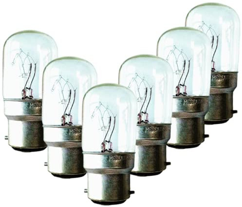 Royalux Lampadina T30 B22 BC 15 W 25 W attacco Edison piccolo a vite fino a 300 gradi per microonde, forno, frigorifero, sale lampadine (confezione da 6) (T30 B22)