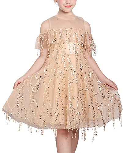 Sunny Fashion Robe Fille Épaule Sequin Bande Millésime Flapper Briller Habiller 12 Ans