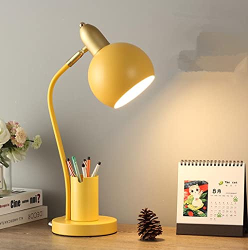 SXYSXYSXY Modern Nordic Schreibtischlampe Metall Kinder Büro Leselampe Retro Klassische Studierlampe LED Verstellbarer Kopf Tischlampe Arbeitslampe Schlafzimmer Nachttischlampe E27*1,Gelb