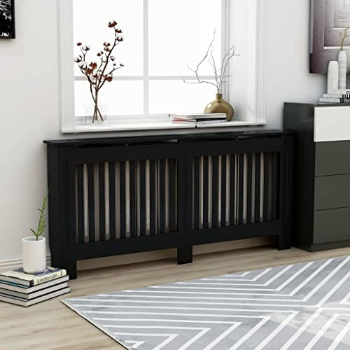 HOMIUSE Heizkörper Abdeckung 172x19x81.5 cm Heizkörper Modernes Lamellen-Design Heizung Verkleidung Abdeckung Heizungsfür Schlafzimmer Wohnzimmer Radiator Cover Schwarz MDF
