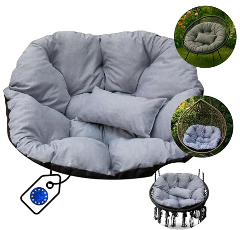 Hängesessel Kissen Polster Auflage für Hängeschaukel – Runde gesteppte Sitzauflage für Hängekorb mit Rückenkissen, Gartenstuhl Kissen, Sitzkissen Indoor & Outdoor, Dekokissen für Hängekorb (hellgrau)