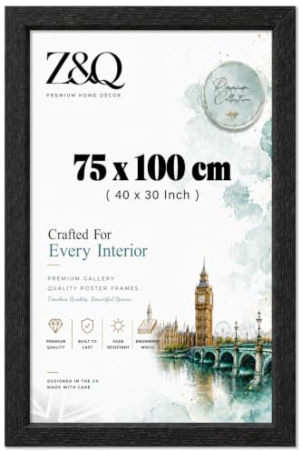 Z&Q Black Poster Frame Extra Large 75x100cm Picture Frame Wall Mount for Big Paintings Photos with Plexiglass Front Vertical Horizontal both Ways Hanging Living Room Art Gallery
