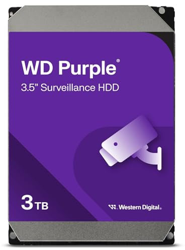 WD Purple 3TB per Videosorveglianza, Hard Disk Interno 3,5” - Tecnologia AllFrame, SATA 6 Gbit/s, 180TB/anno, Cache da 256 MB
