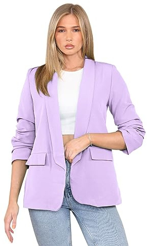 Janisramone, Blazer da Donna avec Manche increspate, complètement Foderato, en Tinta Unita, avec collet Ouvert, décontracté, da Ufficio, formel, Lilla
