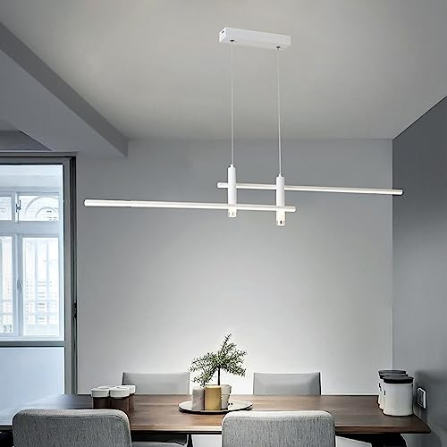Moderne Esstisch Pendelleuchte LED Dimmbar Hängelampe Höhenverstellbar Kronleuchter mit Fernbedienung Hängeleuchte Wohnzimmer Lampe Wohnzimmer Küche Esszimmer Büro Deckenleuchte (Weiß, L90cm)