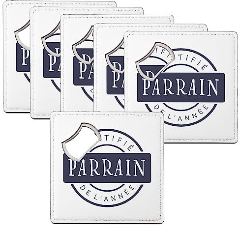 sous Verre Décapsuleur - Certifié Parrain de l'Année Parrain Famille - Lot de 6 (92 x 92 mm)