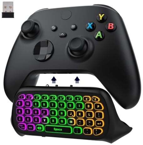 MoKo RGB Hinterlicht Tastatur für Xbox Serie X/S | Drahtlos Chatpad Mit 2,4G Empfänger & 3,5mm Audio Jack, Mini Game Controller Zubehör für Xbox One/One S/Elite/2