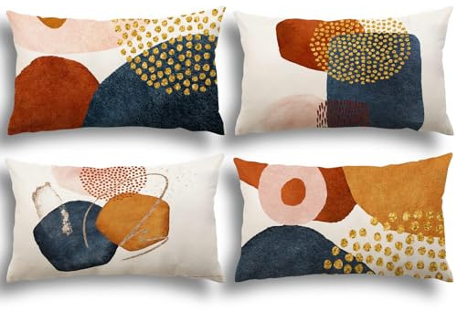 YCOLL Housse de Coussin 30x50 Lot de 4 Housse Coussin en Lin Coussin de Canapé Moderne Boho Coussin Canape Motif Abstrait Coussin Canape Chambre Canapé Extérieur Housse Oreiller 30 x 50 A080