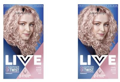 Schwarzkopf LIVE Lightener + Twist Permanent Pink Hair Dye, 2 in 1 Formula, Lightens and Colours Up To 3 Levels, Cool Rose 101 (Pack of 2)