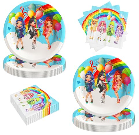 40pcs Rainbow High Dolls Party Supplies Include 20 Plates, 20 Napkins for The Rainbow High Dolls Birthday Party Decoration