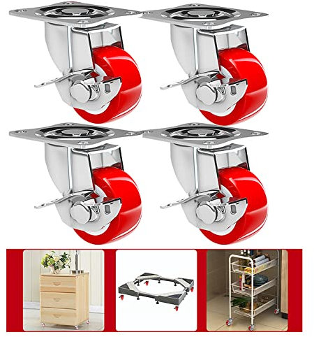 Gummierte Trolley-Räder, 4 Stück Lenkrollen, Transportrollen, Möbelrollen, 37,5 mm/50 mm, geräuschlose Lenkrollen, geeignet für Möbel, Blumenständer, Wiegen, Rot (1,5 Zoll (37,5)
