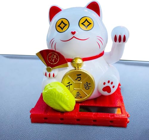 Maciun Chat porte-bonheur solaire - Figurine de chat à énergie solaire avec bras oscillant | Figurine de chat économe en énergie avec tête secouante - Ornements pour cuisine, salon, voiture