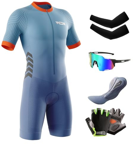 Homme Pro Trifonction Manches Courtes Sports de Plein Air Vêtements de Triathlon, Combinaison de Triathlon à Manches Courtes pour entraînement à vélo, (Typ-6,XL)