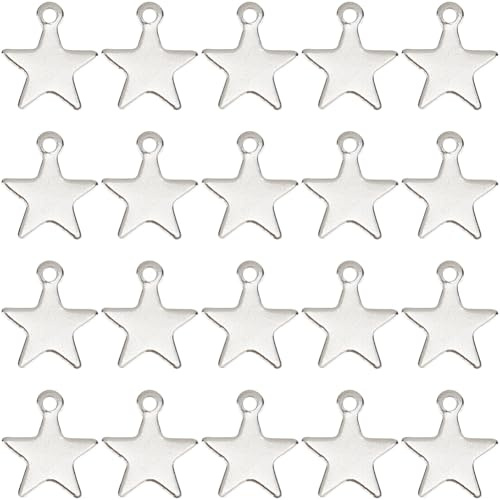SUNNYCLUE 1 Box 200 Stück Edelstahl Sternanhänger Mini Sternanhänger Großpackung Silberfarbener Edelstahl Pentagramm Sternanhänger Zur Schmuckherstellung Charms Zubehör DIY Basteln von Halsketten Armb