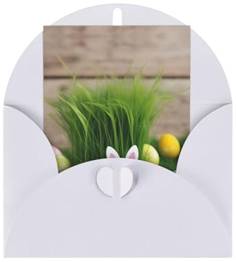 BREAUX Carte de vœux vierge avec enveloppe, motif œuf de Pâques, lapin, herbe, 10,2 x 15,2 cm