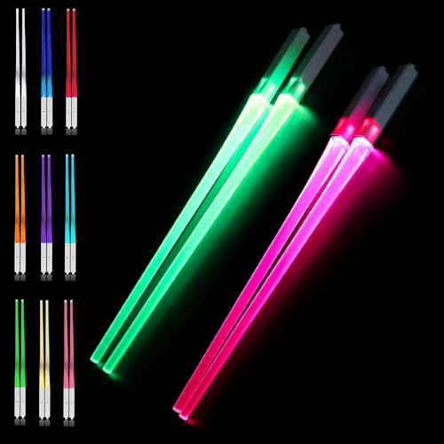 LUFEIS 2 Paar Leuchtende Essstäbchen, Lichtschwert Chopsticks, Lightsaber Chopsticks mit 9 Farbmodi, Leuchtende Sushi Stäbchen, Bpa Frei und Lebensmittelecht, Essstäbchen Licht für Küchen Dinnerparty