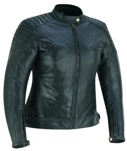 LOVO Veste de moto noire vintage en cuir de vache pour femme, avec doublure et protections amovibles
