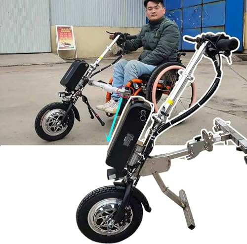 Elektrischer Rollstuhl Handbike Zubehör mit Frontlicht + Lautsprecher | 3 Geschwindigkeiten/Cruising Range - Rollstuhlabzieher Nachrüstung für Mobilität
