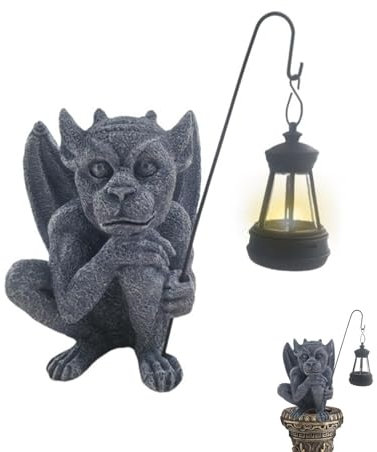 Seyrnicay Statue de gargouille d'extérieur – Sculpture gothique pour décoration extérieure, figurines de collection d'Halloween, gargouille de jardin solaire, statues extérieures, décoration de la