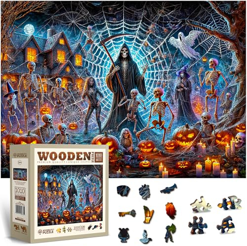 WOODEN.CITY Sensenmann Halloween 1000 Teile Holzpuzzle - Gruselspaß für Puzzle-Enthusiasten