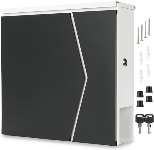 BRUBAKER Buzón con Compartimento para Periódicos - Buzón Moderno Diseño Flecha con Tubo para Periódicos - Gran Buzón de Pared de Aluminio y Acero Galvanizado con 2 Llaves - Antracita y Blanco