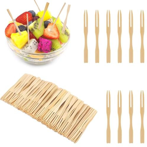 UYVPAER 240 Pcs Holzgabeln,Pommesgabel,Pommesgabeln,Pommes Piekser,Einwegbesteck,Gabeln Einweg,Naturholz Biologisch Abbaubar Holzbesteck Einweg Für Picknick Camping Party Geburtstag - Holzfarb