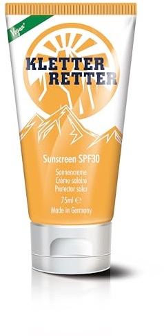 KletterRetter Sonnencreme für Kletterer, SPF 30+, 75ml | UVA/UVB Schutz, Chalk-safe, Reef-safe, vegan, Mit Aloe Vera, Panthenol und Calendula