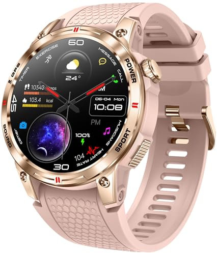 findtime GPS Smartwatch Kompass Laufuhr mit Telefonfunktion Robuste Fitnessuhr 5ATM Wasserdicht Sportuhr 100+ Sportmodi 1,5 AMOLED Full Touchdisplay Rosa