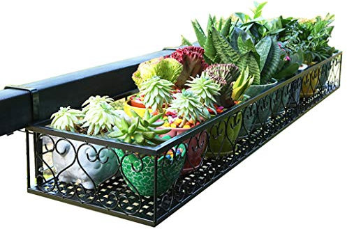 Fioriera in ferro battuto da balcone, supporto per piante, per interni ed esterni, mensola per fiori carnosi (nero, 25 x 100 x 12 cm)