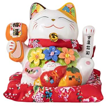 Pheyihe 8.6 Inch Lucky Cat Waving Arm Fortune Cat Statue,Maneki Neko Waving Arm for Home Decor,Birthday Gift,Business Opening,1PC