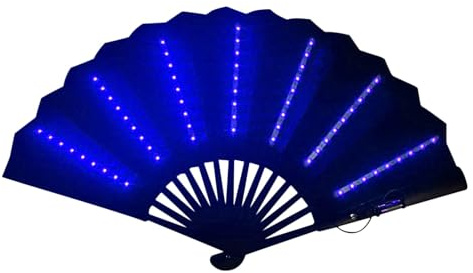 Ruhnjyg Leuchtender Festival-Faltventilator – LED-Handventilator, tragbarer faltbarer Ventilator für Festivals, batteriebetriebener, leuchtender Handventilator zum Tanzen – Blau