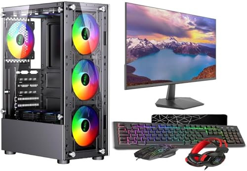 ASC TECHNOLOGY Gaming PC Desktop Computer Bundle, i7-3770 3.90GHz, 16GB RAM, GT 730 2GB, 256GB SSD + 1TB HDD, 500W 80+ PSU, Black 6 Fan RGB Case, WiFi, Windows 11, 22 Monitor