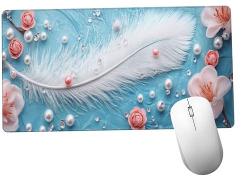 Tapis de Souris Blanc XXL Tapis de Bureau Plume 600x300x3mm Desk Mat Gaming Lavable Pad pour Ordinateur Portable, avec Base en Caoutchouc Antidérapante Pad pour Gamer, PC, Personnel de Bureaux Y425