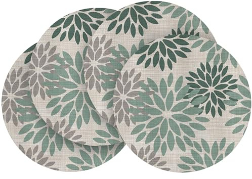 Artoid Mode Wasser Grün Dahlien Sommer PVC Round Platzsets 4er Set, 36cm Tischsets Schmutzabweisend Hitzebeständig Platzdeckchen Küche Deko