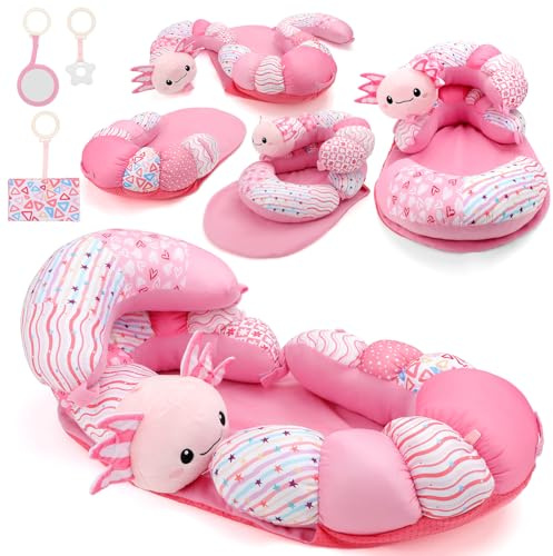 deAO Multi-functional Tummy Time Mat, Baby Play Lounger for Infant, Portable Playmat with Teething Toys for Newborn Kids