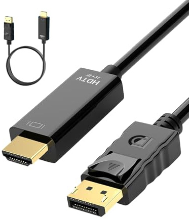 4K Displayport to HDMI Cable 1.8M 4k@30Hz 2k@60Hz 1080p Full HD Gold-Plated Uni-Direction DP 1.2 to HDMI 1.4 Cables Lead Male to Male Multi-Screen Compatible with Monitor, Projector, HDTV, Laptop