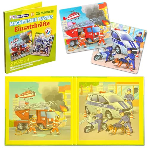 MAGNIKON Magnetpuzzle Einsatzkräfte 25 Teile, Magnet Puzzles ab 2 Jahren, Magnetische Puzzles, Beschäftigung Flugzeug Kinder, Magnetspiel, Reisespiel, Spiele für unterwegs