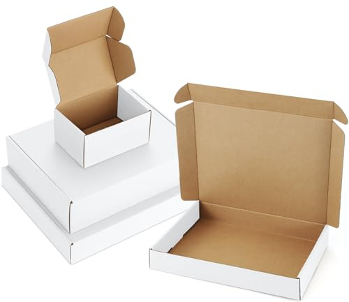 Poever Assorted-Sizes-Shipping-Boxes-24-Pack: 6x4x3 & 12x9x3 & 13x10x2 Small-Shipping-Boxes-Mailers, White Corrugated-Cardboard-Boxes-for-Packing-Small-Business Mailing