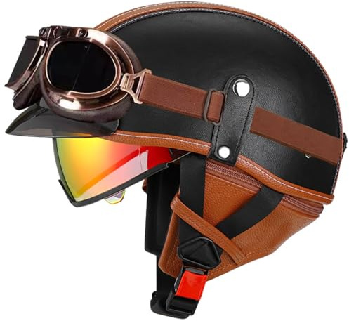 Caschi Demi-Jet Caschi Cromwell Mezzo Aperto Casco Moto Vintage Casco Jet Stile Tedesco Casco Scodella DOTECE Omologato For Uomo Donna Casco Protettivo For Adulti 22,L:59-60CM