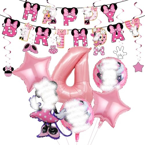 Geburtstagsdeko Mädchen 4 Jahre, 12pcs Kinder Geburtstag Deko, Rosa Luftballons für Kinderparty, Prinzessinnen Theme Fest