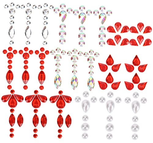 FRCOLOR 7 fogli Adesivi con in Vetro Premium Gioielli per Festival e Party Decorazioni Autoadesive per Fronte e Accessori Halloween e Cosplay