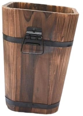 PawwJoy Secchio in legno fioriera vaso da fiori rustico contenitore per piante per cucina, davanzale della finestra, soggiorno, uso interno ed esterno, di piccole dimensioni, medio